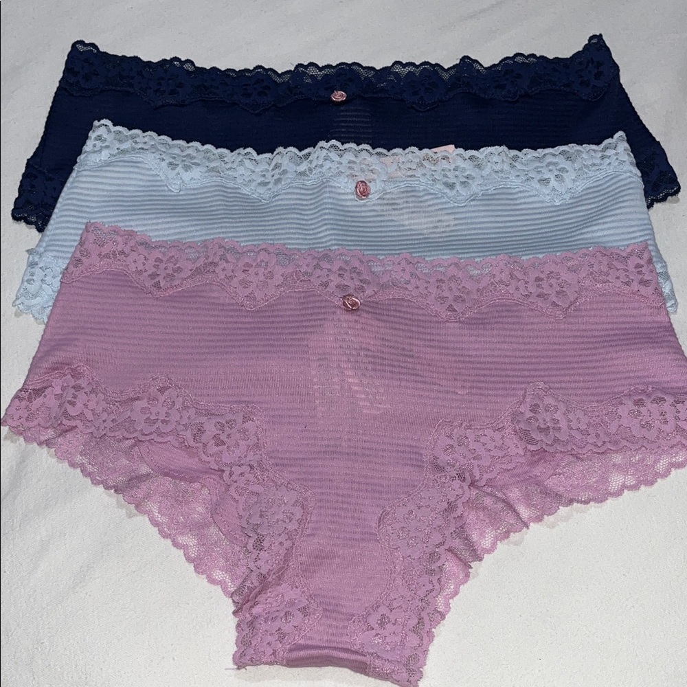 Victoria's Secret Cheeky Cotton Stripe Lace Waist Panties